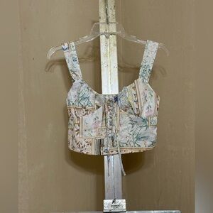 DAZY PRINTED BUTTON / TIE TANK CROPPED TOP SZ LARGE